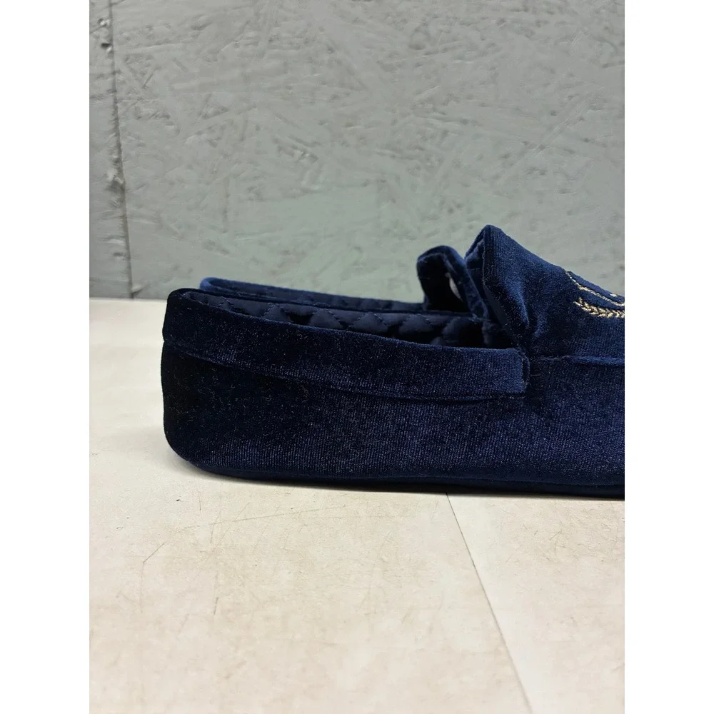 Janie and Jack Velvet Crest Smoking Loafers Baby Boys 4 Navy Blue Preppy